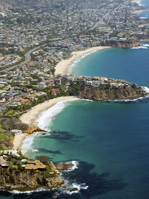 Aerial view of the coves and hillside homes of North Laguna Beach